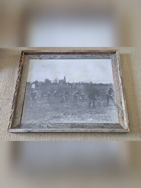 Rustic Reclaimed Barn Wood Framed B&W Field Vintage Print Farmhouse Decor 18x22